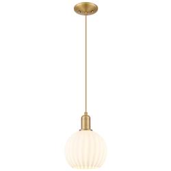 Arcadia White Venetian 8" Wide Brushed Brass Cord Hung Mini Pendant