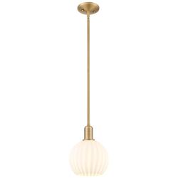 Arcadia White Venetian 8" Wide Brushed Brass Stem Hung Mini Pendant