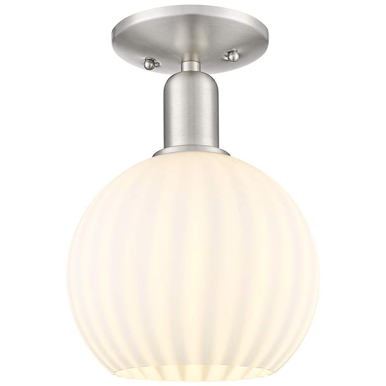 Image 1 Arcadia White Venetian 8" Wide Brushed Satin Nickel Semi.Flush Mount