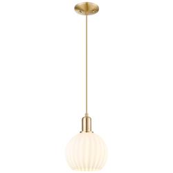 Arcadia White Venetian 8" Wide Champagne Bronze Cord Hung Mini Pendant