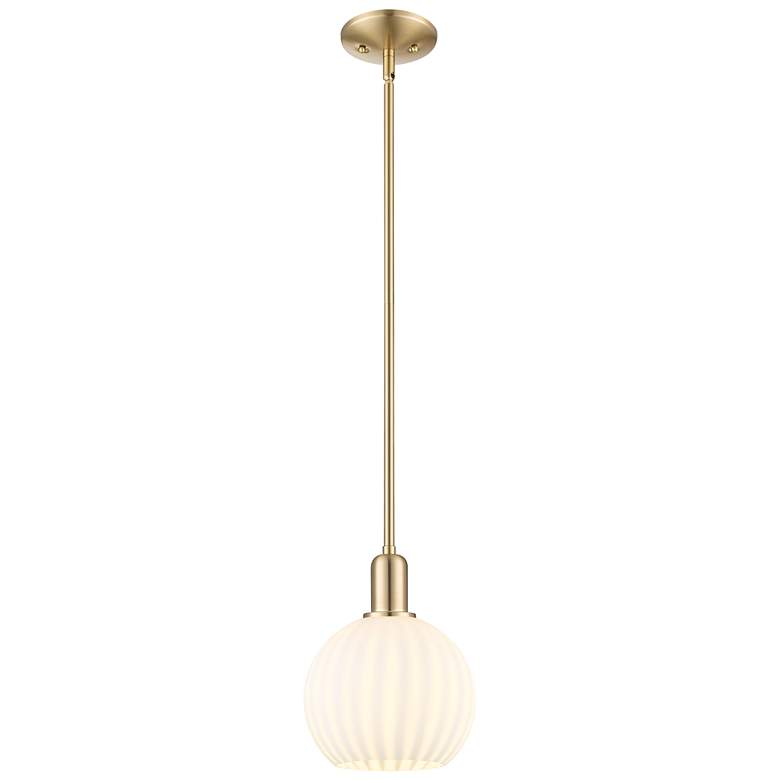 Image 1 Arcadia White Venetian 8" Wide Champagne Bronze Stem Hung Mini Pendant