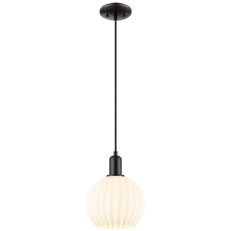 Image 1 Arcadia White Venetian 8" Wide Matte Black Cord Hung Mini Pendant