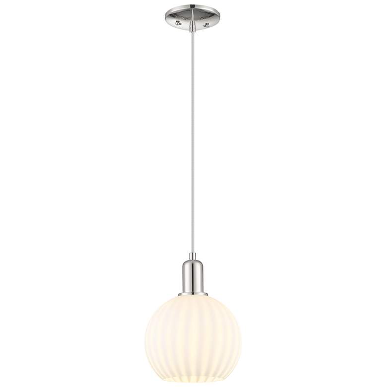 Image 1 Arcadia White Venetian 8" Wide Polished Nickel Cord Hung Mini Pendant