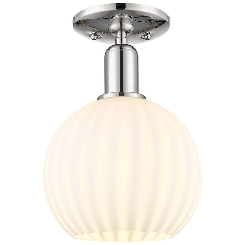 Image 1 Arcadia White Venetian 8" Wide Polished Nickel Semi.Flush Mount With