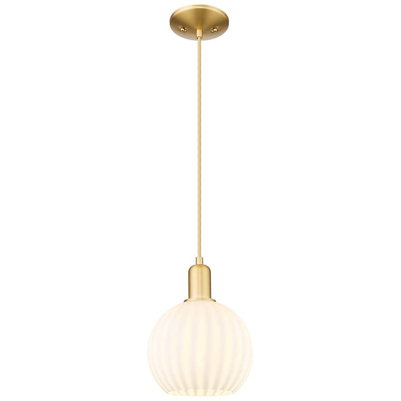 Image 1 Arcadia White Venetian 8" Wide Satin Gold Cord Hung Mini Pendant With