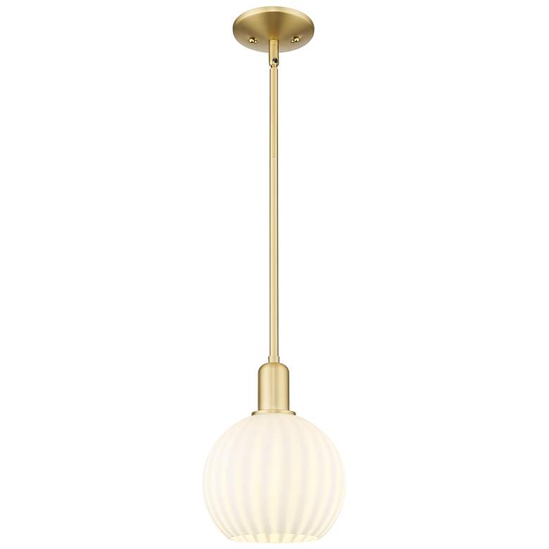 Image 1 Arcadia White Venetian 8" Wide Satin Gold Stem Hung Mini Pendant With