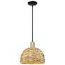 Arcadia Woven Rattan 12"W Black Antique Brass Stem Hung Mini Pendant