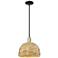 Arcadia Woven Rattan 12"W Black Antique Brass Stem Hung Mini Pendant