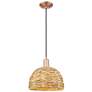 1_Arcadia Woven Rattan 12" Wide Antique Copper Cord Hung Mini Pendant