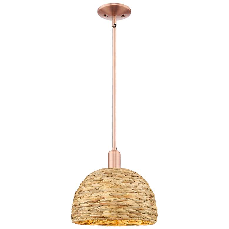 Image 1 Arcadia Woven Rattan 12" Wide Antique Copper Stem Hung Mini Pendant