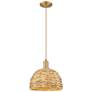 1_Arcadia Woven Rattan 12" Wide Brushed Brass Cord Hung Mini Pendant