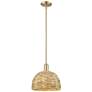 Arcadia Woven Rattan 12" Wide Champagne Bronze Stem Hung Mini Pendant