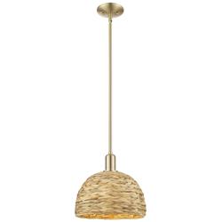Arcadia Woven Rattan 12" Wide Champagne Bronze Stem Hung Mini Pendant