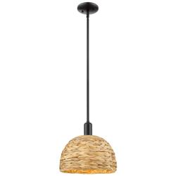 Arcadia Woven Rattan 12" Wide Matte Black Stem Hung Mini Pendant With