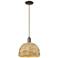 Arcadia Woven Rattan 12" Wide Oil Rubbed Bronze Cord Hung Mini Pendant
