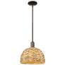 Arcadia Woven Rattan 12" Wide Oil Rubbed Bronze Stem Hung Mini Pendant