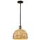 Arcadia Woven Rattan 12" Wide Oil Rubbed Bronze Stem Hung Mini Pendant