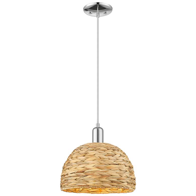 Image 1 Arcadia Woven Rattan 12" Wide Polished Chrome Cord Hung Mini Pendant