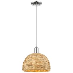 Arcadia Woven Rattan 12" Wide Polished Chrome Cord Hung Mini Pendant