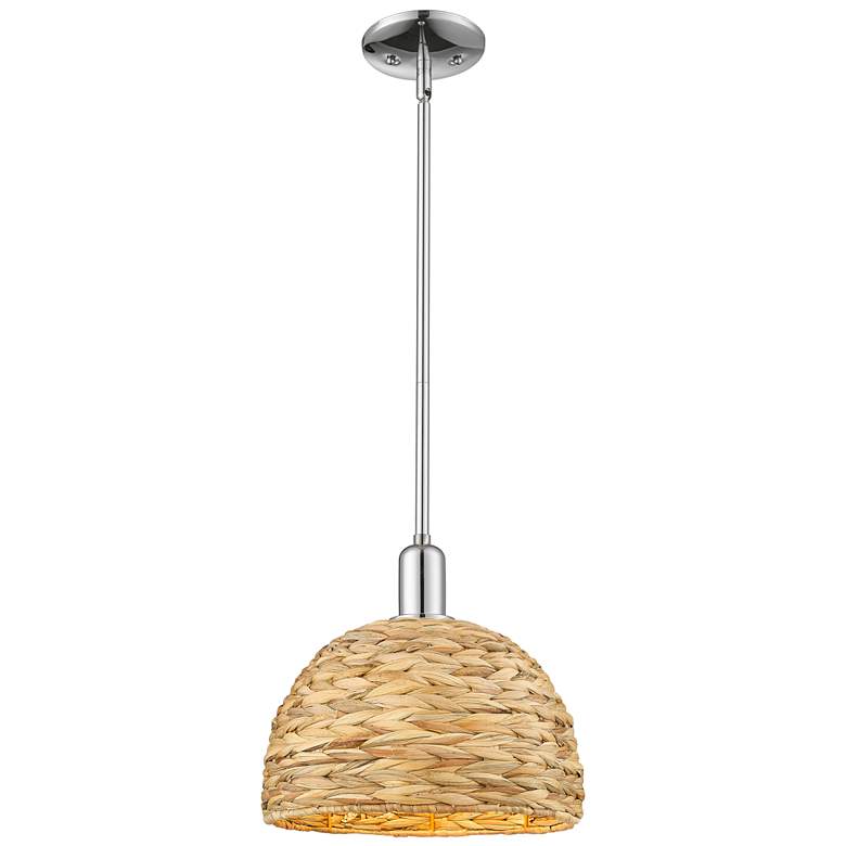 Image 1 Arcadia Woven Rattan 12" Wide Polished Chrome Stem Hung Mini Pendant