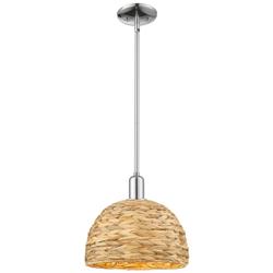 Arcadia Woven Rattan 12" Wide Polished Chrome Stem Hung Mini Pendant
