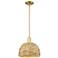Arcadia Woven Rattan 12" Wide Satin Gold Stem Hung Mini Pendant With