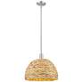 1_Arcadia Woven Rattan 16"W Brushed Satin Nickel Stem Hung Mini Pendant