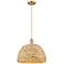 Arcadia Woven Rattan 16" Wide Brushed Brass Cord Hung Mini Pendant