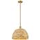 Arcadia Woven Rattan 16" Wide Brushed Brass Stem Hung Mini Pendant