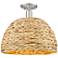 Arcadia Woven Rattan 16" Wide Brushed Satin Nickel Semi.Flush Mount