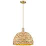 Arcadia Woven Rattan 16" Wide Champagne Bronze Cord Hung Mini Pendant
