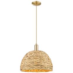 Arcadia Woven Rattan 16" Wide Champagne Bronze Cord Hung Mini Pendant