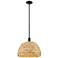 Arcadia Woven Rattan 16" Wide Matte Black Stem Hung Mini Pendant With