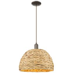Arcadia Woven Rattan 16" Wide Oil Rubbed Bronze Cord Hung Mini Pendant