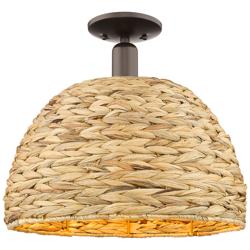 Arcadia Woven Rattan 16" Wide Oil Rubbed Bronze Semi.Flush Mount With