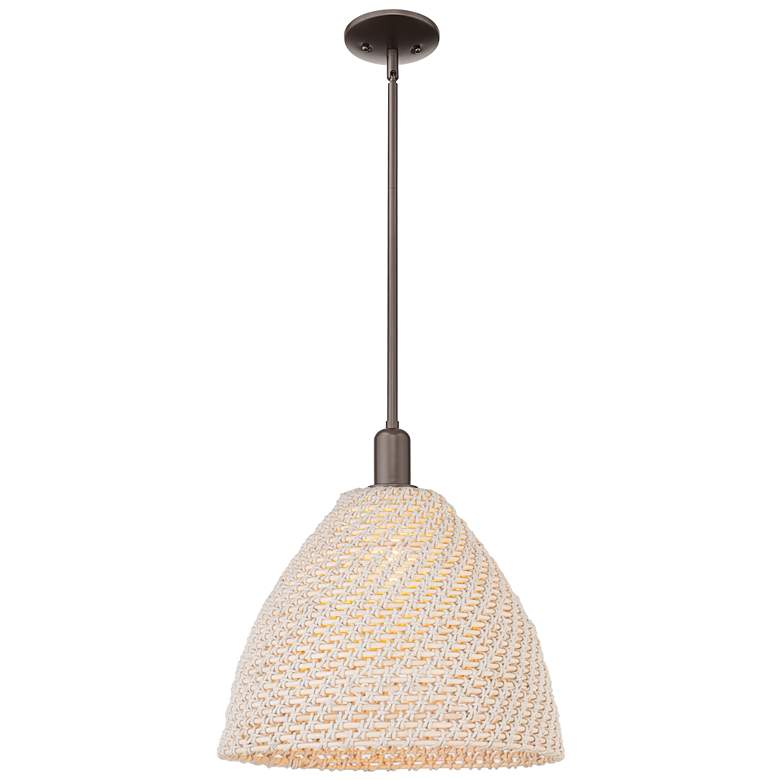 Image 1 Arcadia Woven Rattan 16" Wide Oil Rubbed Bronze Stem Hung Mini Pendant