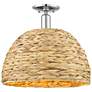 Arcadia Woven Rattan 16" Wide Polished Chrome Semi.Flush Mount With