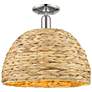 Arcadia Woven Rattan 16" Wide Polished Nickel Semi.Flush Mount With