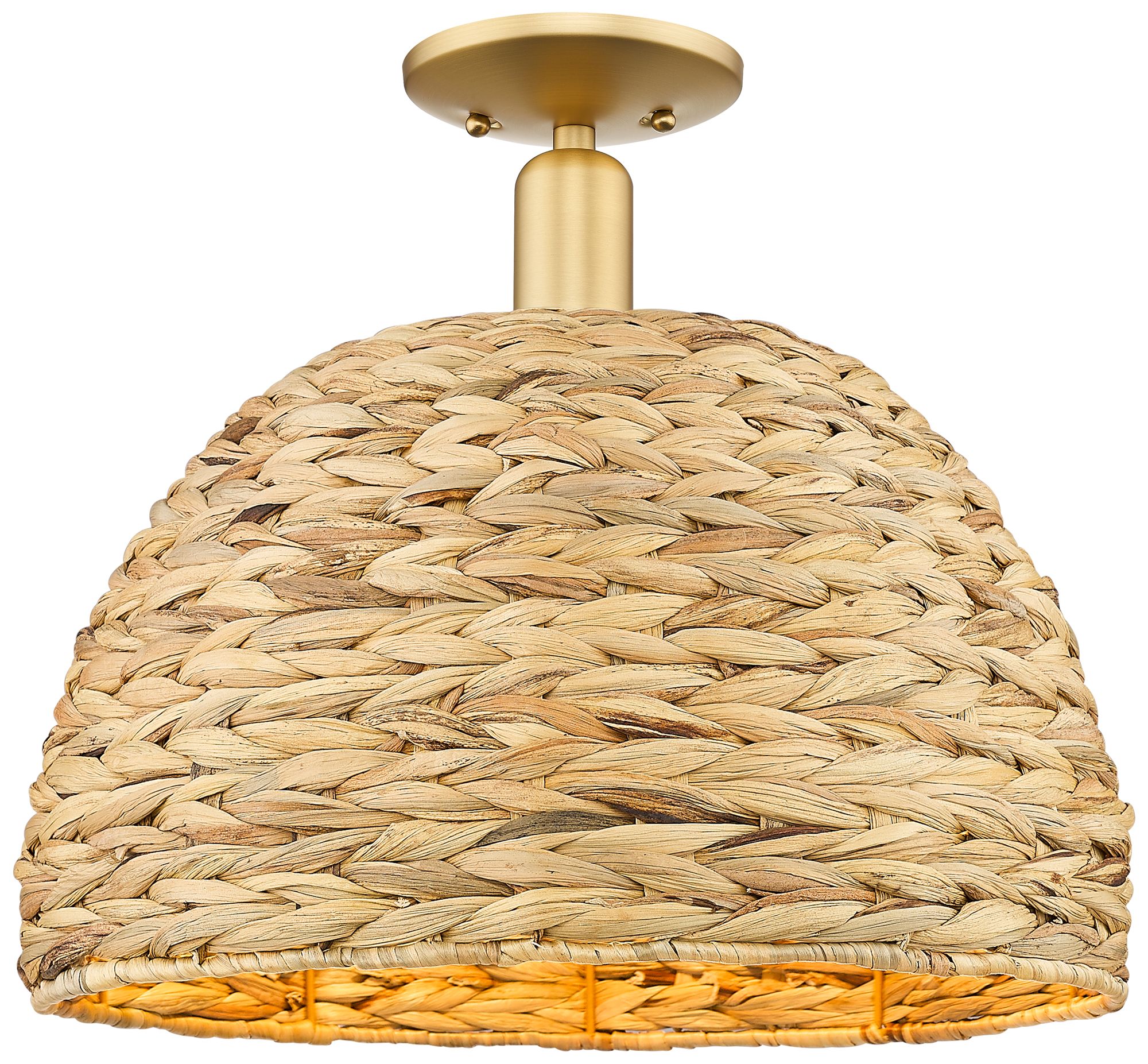 Arcadia Woven Rattan 16" Wide Satin Gold Semi.Flush Mount With