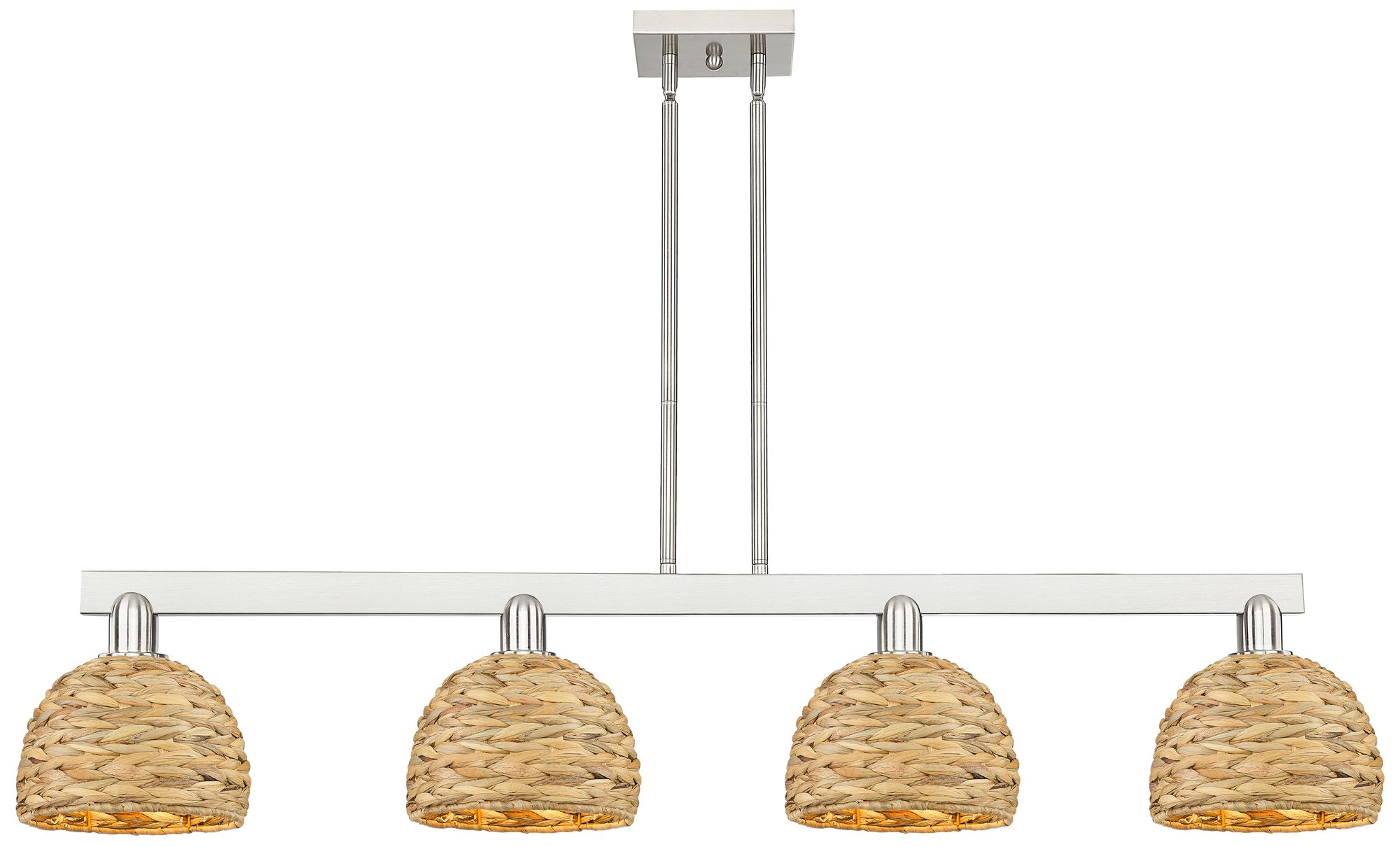 Arcadia Woven Rattan 51"W 4 Light Brushed Nickel Stem Island Light