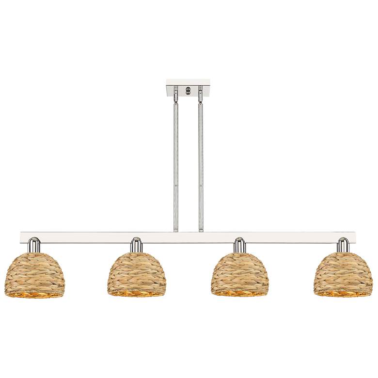 Image 1 Arcadia Woven Rattan 51"W 4 Light Polished Nickel Stem Island Light