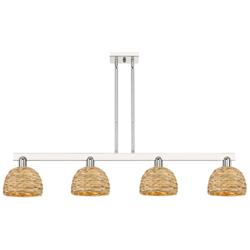 Arcadia Woven Rattan 51"W 4 Light Polished Nickel Stem Island Light