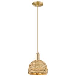 Arcadia Woven Rattan 8" Wide Champagne Bronze Cord Hung Mini Pendant