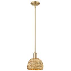 Arcadia Woven Rattan 8" Wide Champagne Bronze Stem Hung Mini Pendant