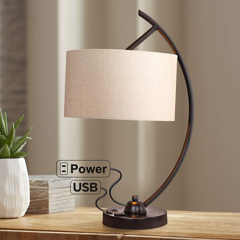 Image 1 Arched Black Finish Outlet and USB Desk Lamp