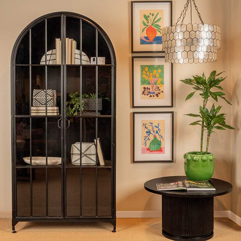 Image 1 Arched Metal Curio Cabinet with Glass Doors