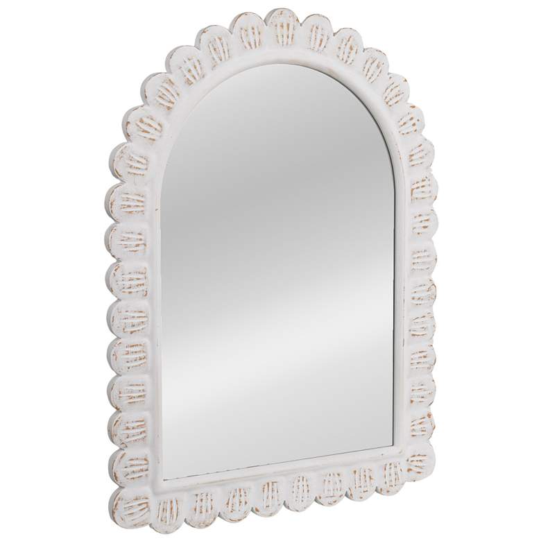 Image 1 Arched Raised Scallop Pattern Wood Wall Mirror, White
