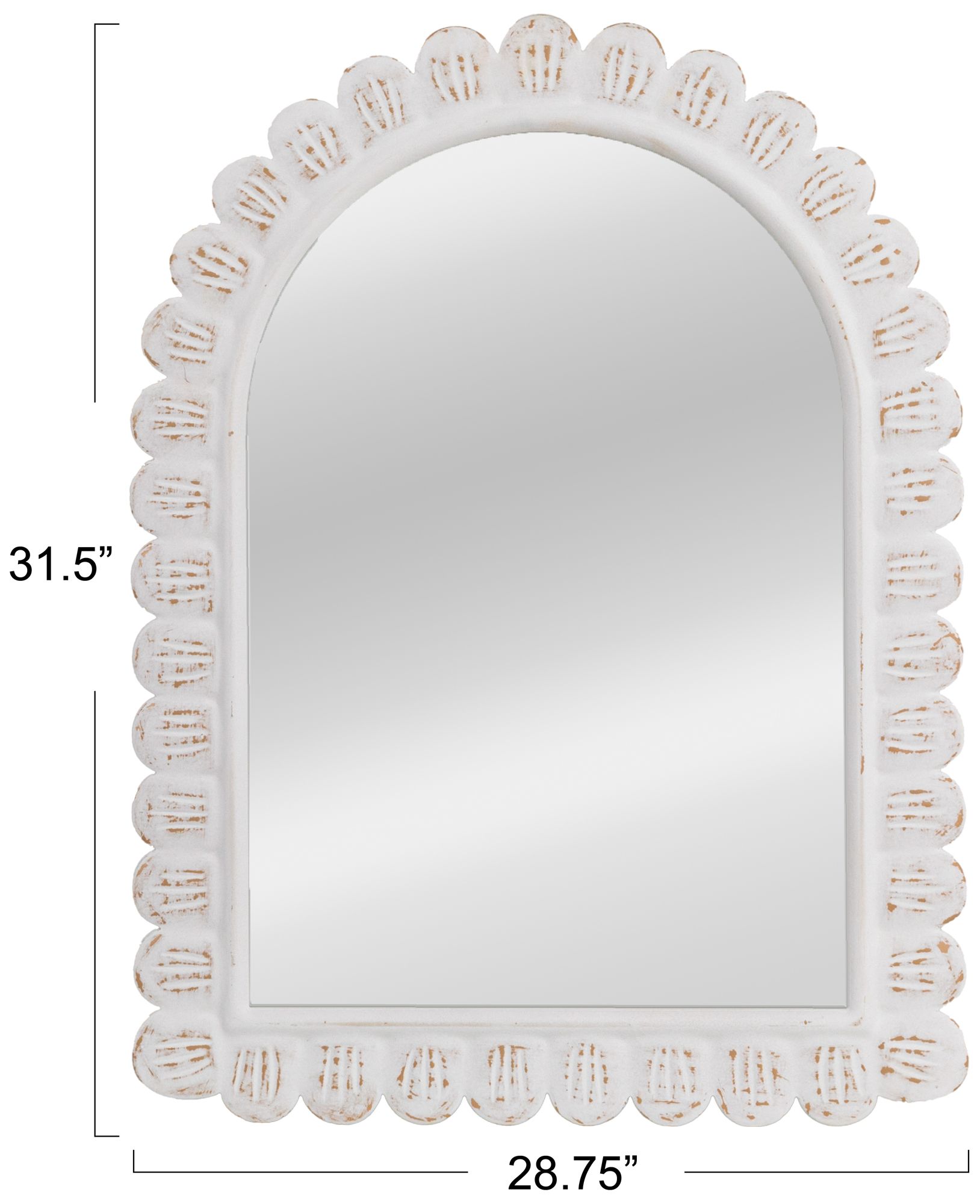 Image 2 Arched Raised Scallop Pattern Wood Wall Mirror, White more views