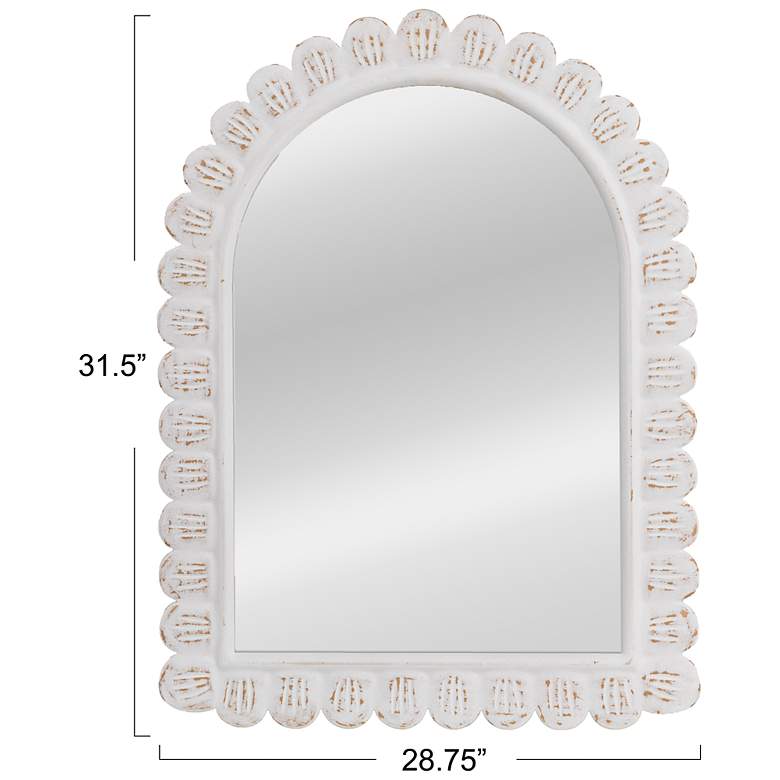 Image 2 Arched Raised Scallop Pattern Wood Wall Mirror, White more views