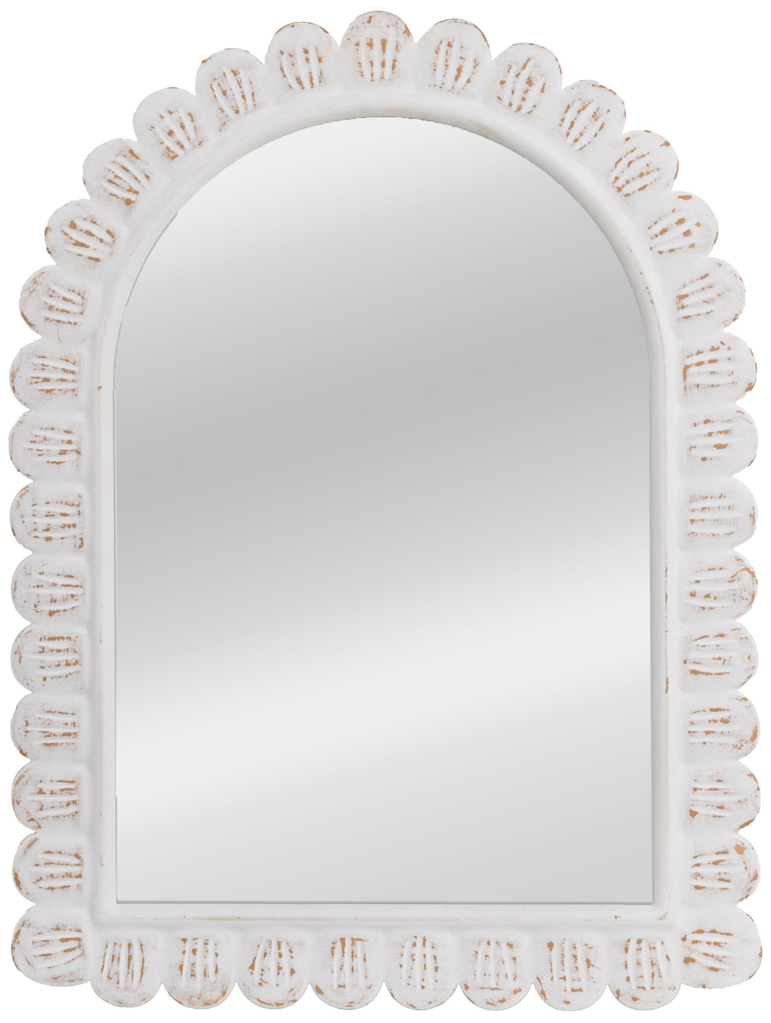 Image 7 Arched Raised Scallop Pattern Wood Wall Mirror, White more views